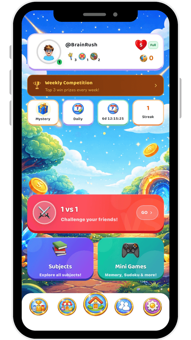 BrainRush app homescreen